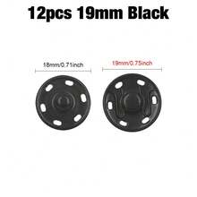 50-6件/100-12件 8-25毫米黑色/银色金属按扣，缝纫服装、包袋、钱包配件 - 黑色 - 查看 16
