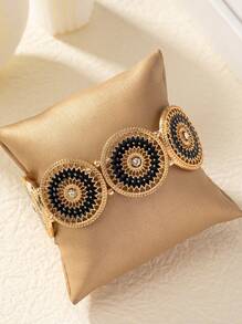 1 pieza Brazalete elástico con bordado floral de estilo árabe vintage con incrustaciones de rhinestone, diseño de flor negra de moda para uso diario