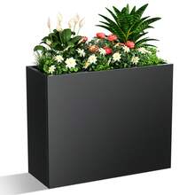 Metallic Heavy Long And Large Outdoor/Indoor Planter, Rectangular Trough Planter Box, 30"Lx24"Wx12"H, 33Pounds Powder Coating Modern Commercial Residential For Patio, Deck, Yard, Garden - 黑色 - 查看 1