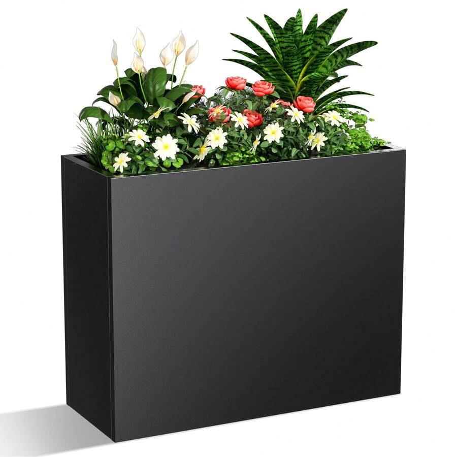 Metallic Heavy Long And Large Outdoor/Indoor Planter, Rectangular Trough Planter Box, 30"Lx24"Wx12"H, 33Pounds Powder Coating Modern Commercial Residential For Patio, Deck, Yard, Garden - 黑色 - 查看 1