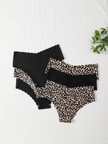 6 件装女士豹纹无缝波浪三角裤，透气舒适女士内衣，适合日常穿着、运动和瑜伽 - 彩色 - 查看 4