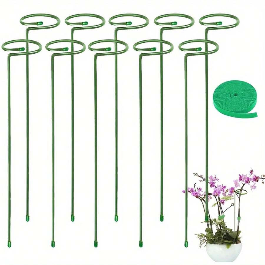 5pcs/10pcs Metal Garden Plant Stakes, Single Stemmed Flower Support Hoops, Garden Plant Stakes Plant Support Structure For Amaryllis, Orchid Lily Rose Peony