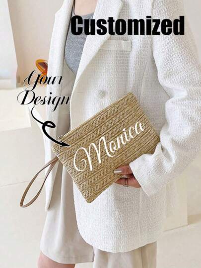 1pc Straw Casual Clutch, Women's Straw Wristlet, Stylish Woven Single Small Wallet, Portable Mini Bag, Vintage Straw Tote, Bohemian Summer Beach Bag, Minimalist Straw Bag, Stylish Phone Bag, Casual Clutch, Stylish Woven Wallet, Women's Woven Tote