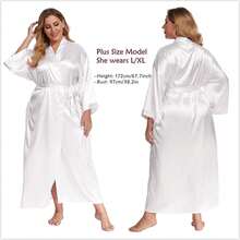 Women's Long Silk Robes Lightweight Long Satin Robes Full Length Sleepwear Dressing Gown - Black - View 9