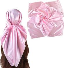 35 Inches Silk Head Scarf-Satin Hair Scarves Silk Bandana Scarf Headscarf For Women's Fashion Scarveshalloween - 純粉紅色 - 查看 1