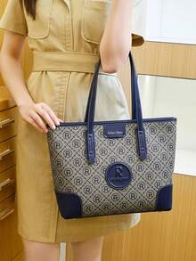 女士大容量托特包，休闲通勤单肩手提包，轻量奢侈品牌小众百搭高端斜挎包，2025新款休闲钱包 - 寶藍色 - 查看 5