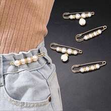 2pcs Faux Pearl Waist Buckle Cute Pin Faux Pearl Brooch Pants Adjustable Buckle Summer, School Fall, Autumn, Halloween - White - View 19