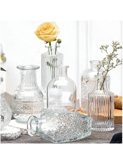 1pc/ Glass Vase, Bulk Ribbed Meubel Piece Transparent Vintage Tabletop Wedding, Reception, Home ation Room Flower Vase view 10
