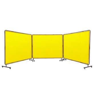 Schermo antincendio mobile per saldatura - Pannelli da 3' x 8' su 12 ruote girevoli (6 bloccabili) per officine - Divisorio protettivo giallo