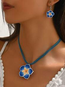 2 Stücke minimalistischer aber süßer Halsketten- und Ohrringe-Set, Farbverlauf Blumen Muster Dopamin Design, modischer eleganter Schmuck