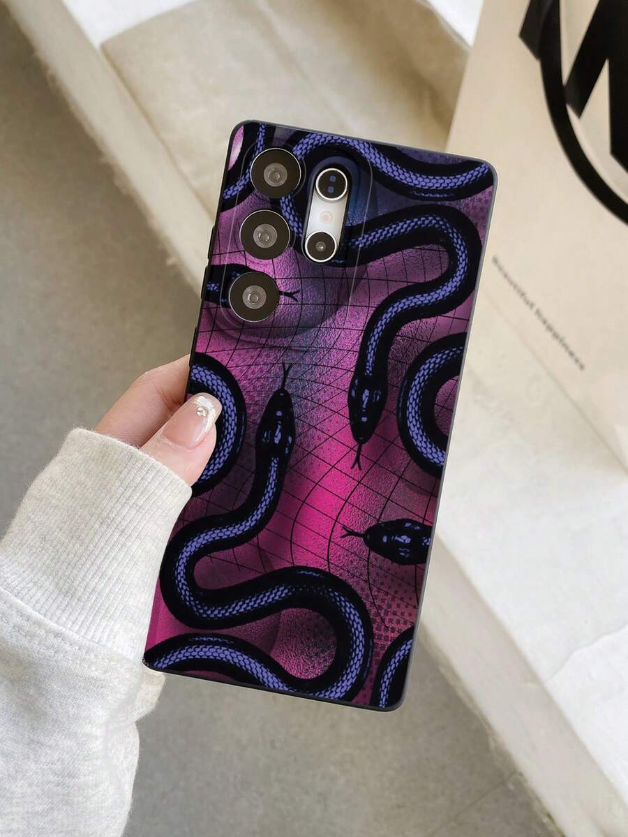 1 件哑光黑色 TPU 手机壳，带有扭曲蛇线网格图案印花，防震保护套适用于 、OPPO、Vivo 和其他 Android 型号，是送给朋友的理想礼物 - 彩色 - 查看 1