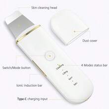 超声波皮肤清洁工具 - USB 可充电，振动面部刮刀黑头去除器，刮刀去角质面部提升美容工具，价格实惠的护肤设备，包括 2 个硅胶头 - 彩色 - 查看 3