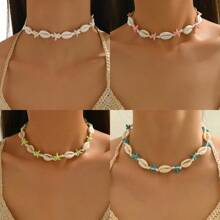 Collar tejido a mano con estrella de mar de la serie Natural de concha marina de estilo bohemio para mujer