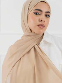 1 件全新纯色雪纺简约时尚优雅头巾/头巾 - 米色 - 查看 2