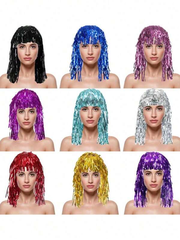 3pcs/9pcs Party Wigs, Punk Style, Disco Cosplay, Bachelorette Party, Party Wigs, Charming Wigs, Smooth Wigs, Stage Performance Accessories, Costume Play Photography Props, Party Holiday Decoration Wigs