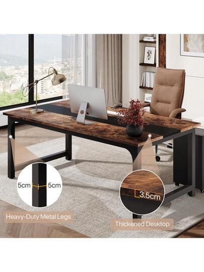 Tribesigns Desk, 160 80 Cm Large Computer Office Table, Study Room, Workstation Home Office, Moderne Vintage Bruin Zwart view 11
