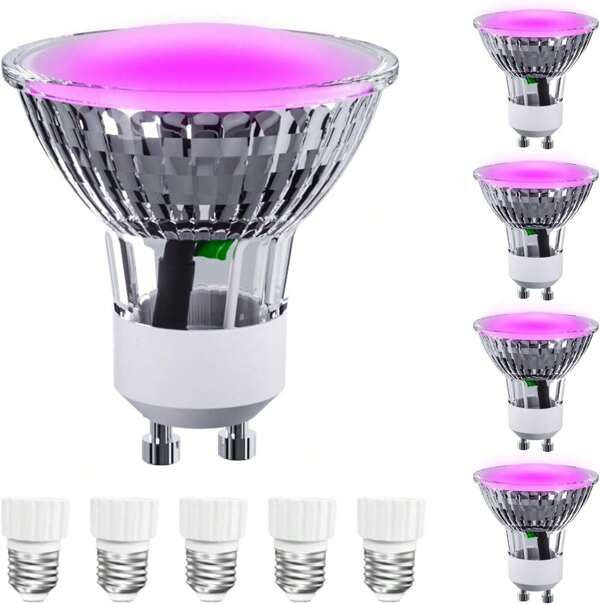 Antela LED Pflanzenlampen Gu10, Mit Gu10-zu-E27-Dockingstation, 4W 200lm Grow Light für Zimmerpflanze mit PPFD Wachstumslampen