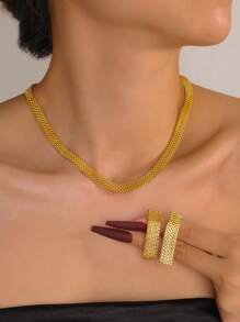 3pcs/Set Minimalist Hollow Out Wide Necklace, Earrings, Collar Bone Chain Versatile Women's Jewelry Set