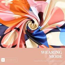 35 Inches Silk Head Scarf-Satin Hair Scarves Silk Bandana Scarf Headscarf For Women's Fashion Scarveshalloween - 七彩向日葵-酒紅色 - 查看 10
