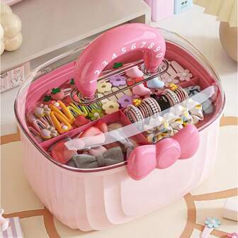 1pc Large Capacity Lidded Divided Jewelry Box, Transparent 3-Tier Cute Storage Box, Tabletop Organizer For Accessories, Makeup, Jewelry, Gender Reveal Party, Perfect For Birthdays, Weddings, Parties, The Perfect Gift For Colleagues, Friends, And Family, Back To School