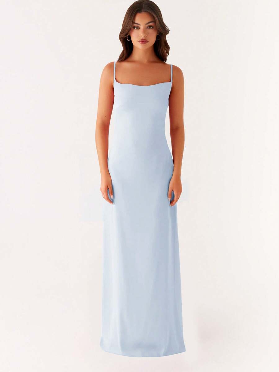 Women's Floral Long Cami Dress Summer Sleeveless Open Back Flower Print Spaghetti Strap Dress - Màu xanh da trời - Xem 1