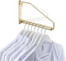 Folding Wall Mounted Clothes Hanger Rack Clothes Hook Solid Brass With Swing Arm Holder Clothing Hanging System Closet Storage Organizer Heavy Duty Drying Rack Wall Mount,Brushed Gold - 金色 - 查看 8