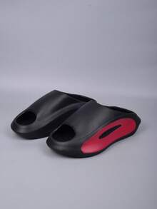 男士休闲街头 EVA 拖鞋，舒适防滑耐用便携凉鞋，时尚图案印花，男女情侣沙滩/室内/户外穿着，适合春夏季 - 黑紅 - 查看 4