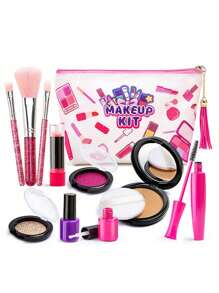 New Makeup Toy Set For Girls, Children Pretend Play Cosmetic Box Makeup Model Set (Random Foundation Color)