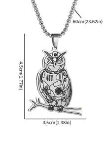 1pc Fashion Stainless Steel Flat Mechanical Doll, Owl Animal Pendant Necklace, Unisex Jewelry Casual Gift