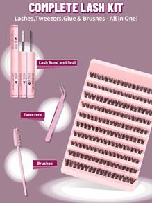 180 Peças Conjunto de Extensão de Cílios Postiços Curva C 10-16mm Comprimento Misto, Conjunto de Cílios Agrupados Estendidos com Cauda de Olho Esguio Encaracolado e Volumoso, Kit de Cachos de Cílios Postiços