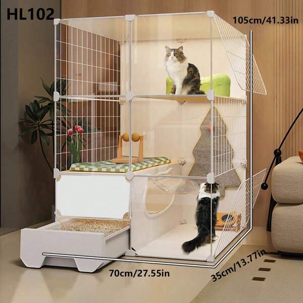 Indoor Cat Cage, Integrated With Cat Litter Box, Cat Bed, Suitable For 1 Room 1 Bathroom Apartment