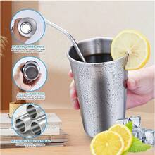 4 piezas de vasos de acero inoxidable de 16 onzas - irrompibles, apilables, reutilizables y duraderos, tazas de bebida de metal perfectas para acampar, actividades al aire libre, senderismo, picnics, fiestas y decoración del hogar, utensilios de bebida esenciales para verano e invierno