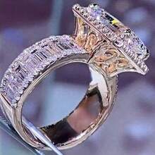 1PC Women's Fashion Dazzling Zirconia Ring Wedding Band Engagement Party Birthday Anniversary Christmas Gifts For Women Girlfriend Fine Jewelry US Size 5-11#