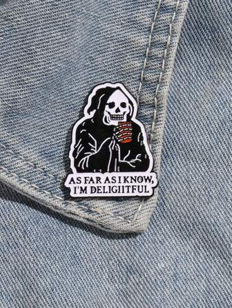 1pc Gothic Style Skull & Slogan Metal Badge, Unique Personalized Suitable For Daily Wear/Holidays