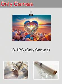 1/5pcs,Large Modern Canvas Art Painting,Dream Beach Love Stone Wall Art With Frame,Valentine's Day Posters,Love,For Bedroom Living Room,Bathroom,Gym,Yoga Studio Decoration,Home Decor,