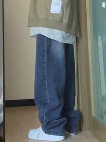 Spring Jeans Women's Y2k Grunge Baggy Jeans Hip Pop Wide Leg Jeans Mid Waist Vintage Boyfriends Jeans Denim Pants Streetwear - 深色水洗藍 - 查看 3