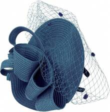 Derby Fascinators Women High Tea Party Hat Wedding Cocktail Flower Headware With Mesh And Feathers - Z-f0271-海軍藍 - 查看 4