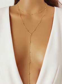 1pc Sexy Long Gold Beaded Double Chain Necklace