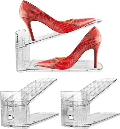 Shoe Slots Organizer, Boutique Display Style Shoe Stacker A Pair Of Shoes, Separable Shoe Rack Closet Organization, 3 Adjustable Narrow Shoe Rack (, 2 Pack)