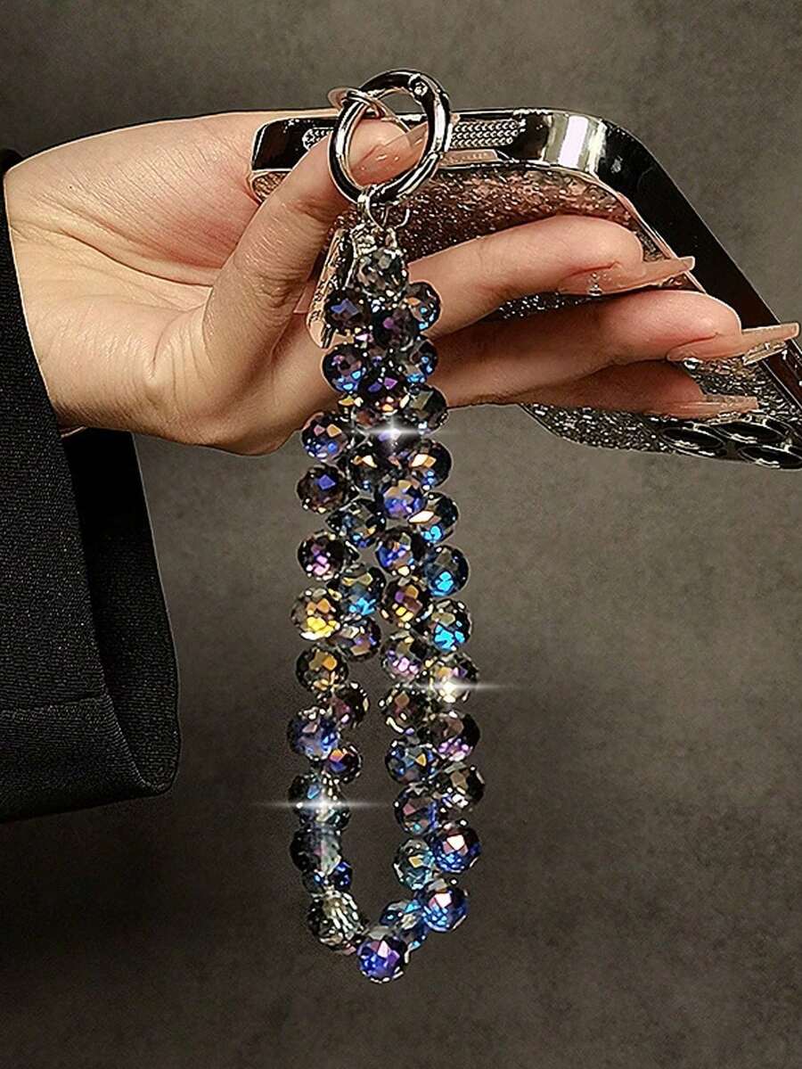 奢华高端水晶珠手链腕带短挂绳带夹手机壳钥匙扣包吊坠奢华水晶珠挂绳 - 时尚便携式链式腕带配件，方便携带，设计适合大多数手机壳，时尚装饰品 - Y2K 风格（配有透明夹子）