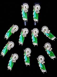 10件/包 祖母绿水钻金色合金站立人物宗教风格美甲装饰配件，奢华时尚的DIY美甲配件，无香型可组合3D美甲产品，美甲饰品宝石，水钻和装饰品。