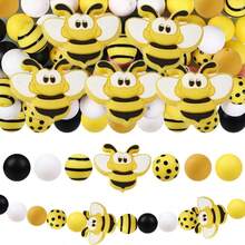 30 件可爱黄蜂硅胶印花珠，时尚黄色圆点设计，非常适合 DIY 手链配件和节日装饰、礼品、笔配件和手工装饰配件 - 彩色 - 查看 7