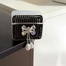 1 件奢华泪滴水钻蝴蝶耳机盒，防震软套，兼容 Apple Bluetooth 1/2/3/4 Pro/Pro2 系列 - 黑色 - 查看 4