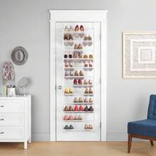 Over The Door Shoe Organizer - Holds Up To 36 Pairs Of Shoes - Metal & Mesh - White - Beige - View 8