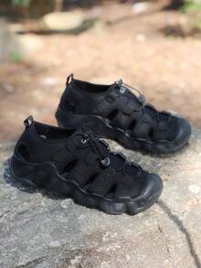 新款编织凉鞋，男士凉鞋，中学生凉鞋，厚底沙滩凉鞋，罗马镂空凉鞋 - 黑色 - 查看 8