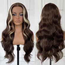 MSkunk Strip Wig Highlight Lace Front Wig Pre Plucked HD Lace Blonde Skunk Strip Body Wave Wig For  Framing Highlights Brown Mix Blonde Color6001 - Điểm nổi bậtNâu - Xem 3