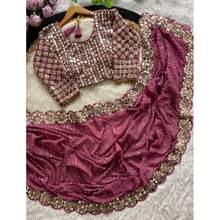 Blush Pink Mirror Work Saree Readymade Blouse Free - Pink - View 2