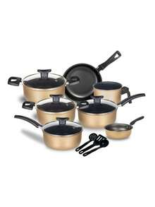 10 Piece Non-Stick Cookware Set With Glass Lid - Beis - Ver 2