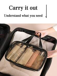 1 Bolsa de artículos de tocador de doble capa transparente, con separación de seco y húmedo, bolsa de maquillaje para niñas, bolsa de almacenamiento multifuncional, impermeable y a prueba de humedad, portátil, bolsa de cosméticos, conveniente para viajes, útiles escolares y de vuelta a la escuela