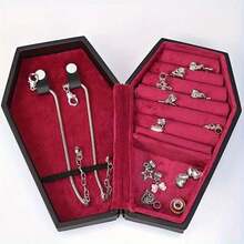 1pc Pu Leather Coffin Jewelry Box, Mini Coffin Shape Gothic Jewelry Box Small Jewelry Storage Box, Earrings Rings Necklaces Bracelets Jewelry Portable Jewelry Storage Box, Suitable For Halloween, Christmas For Women Storage Organizer Travel Essentials Back To School Dormitory Storage - Multicolor - View 6